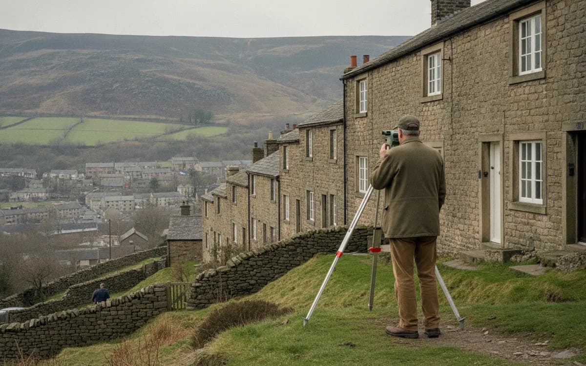 Stone-built Victorian terraces on a hillside above Huddersfield, West Yorkshire