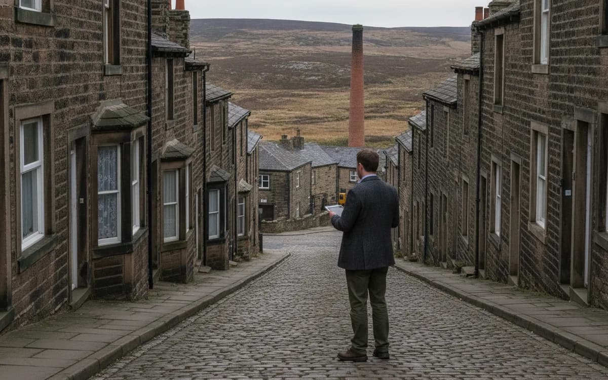 Gritstone mill-town terraces below the moors at Keighley, West Yorkshire