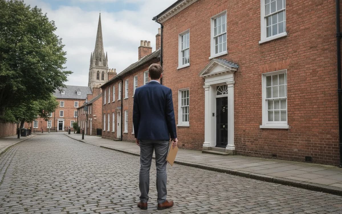 Georgian brick townhouses on a quiet street in Wakefield, West Yorkshire